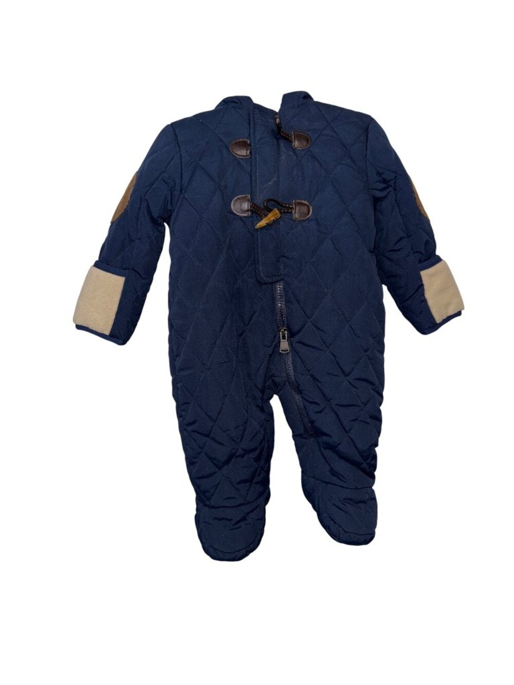 Perry Ellis Boy Quilted Hooded Snowsuit 3/6M Navy & Beige